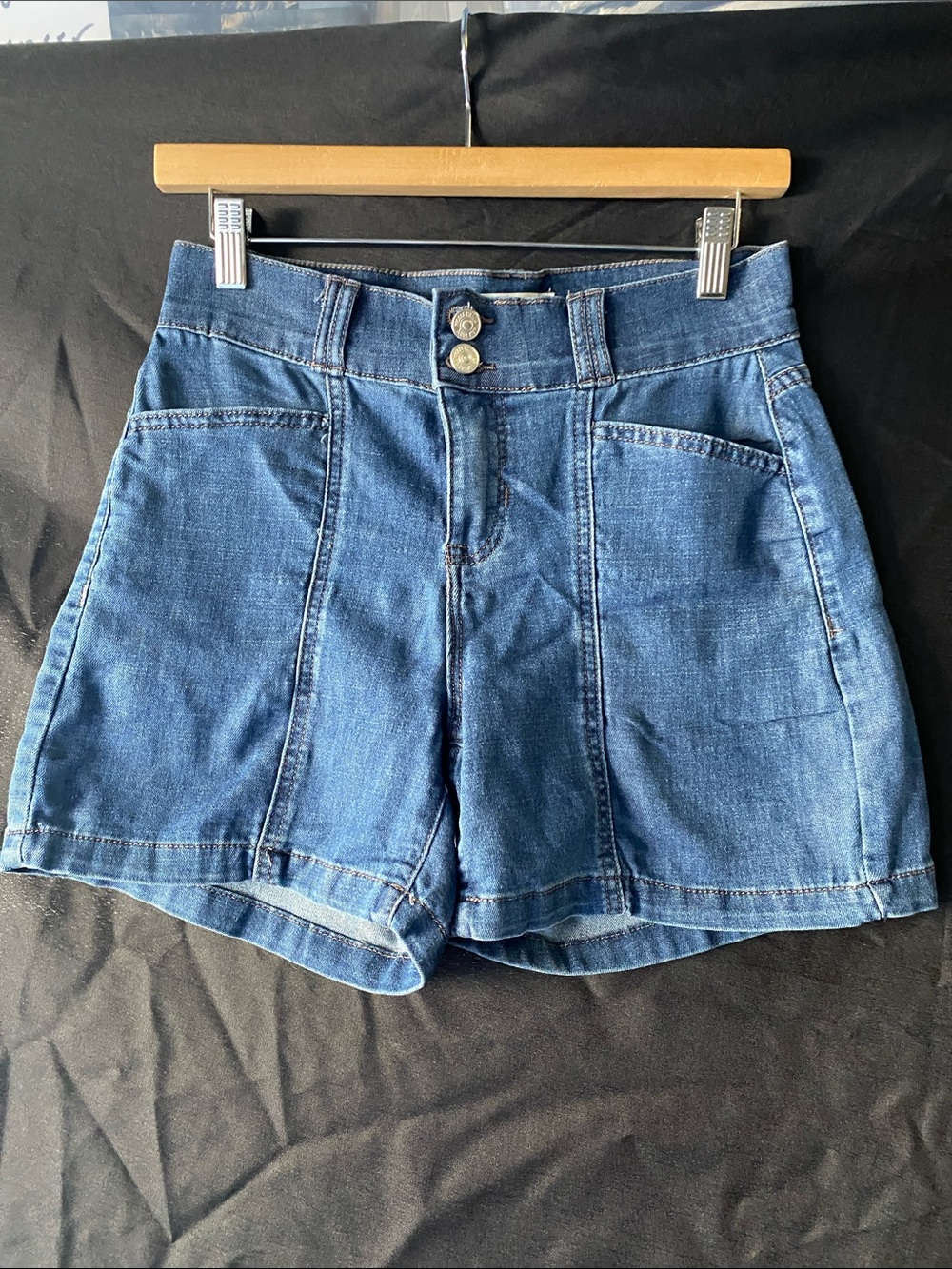 Nicole Miller Dark Blue High-Rise Denim Shorts